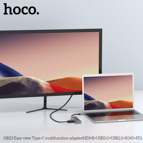 Hoco HB23 (Type-C To HDMI, USB3.0, USB2.0, RJ45, PD) Adapter